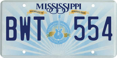 MS license plate BWT554