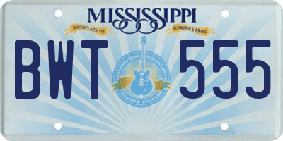 MS license plate BWT555