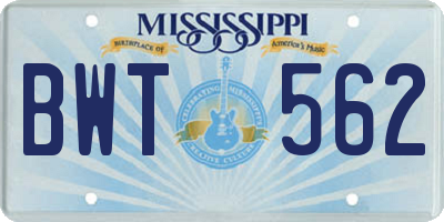 MS license plate BWT562