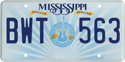 MS license plate BWT563