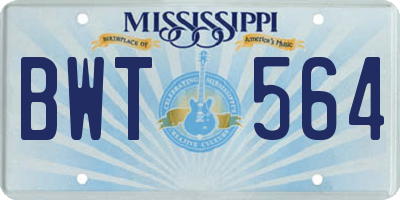 MS license plate BWT564