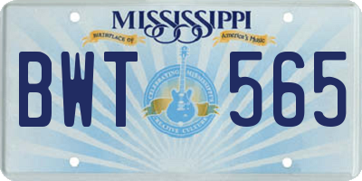 MS license plate BWT565