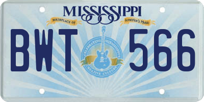MS license plate BWT566
