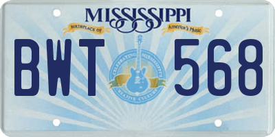 MS license plate BWT568