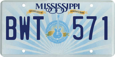 MS license plate BWT571