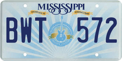 MS license plate BWT572
