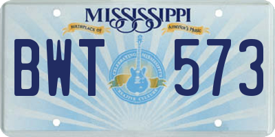 MS license plate BWT573