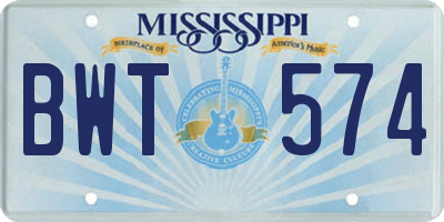 MS license plate BWT574