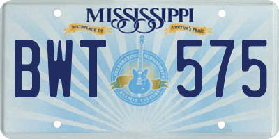 MS license plate BWT575