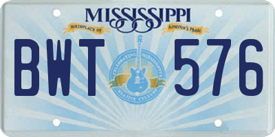 MS license plate BWT576