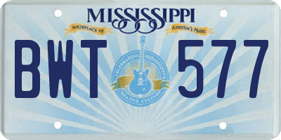 MS license plate BWT577