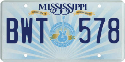 MS license plate BWT578