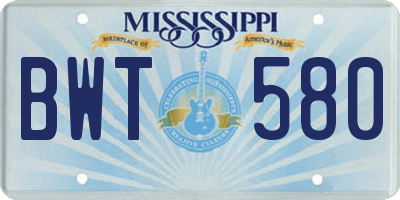 MS license plate BWT580