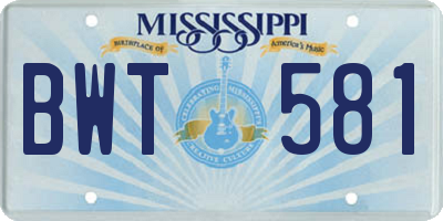 MS license plate BWT581