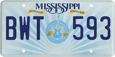 MS license plate BWT593