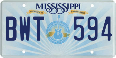 MS license plate BWT594