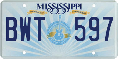 MS license plate BWT597