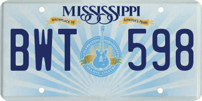 MS license plate BWT598