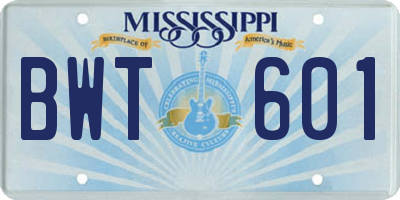 MS license plate BWT601