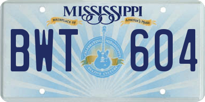 MS license plate BWT604