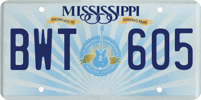 MS license plate BWT605