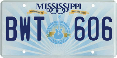MS license plate BWT606