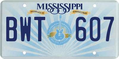 MS license plate BWT607