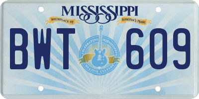 MS license plate BWT609