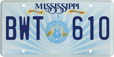 MS license plate BWT610