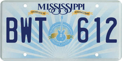 MS license plate BWT612