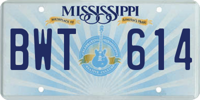 MS license plate BWT614