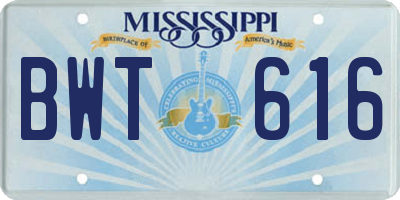 MS license plate BWT616
