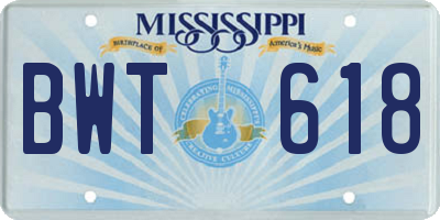 MS license plate BWT618