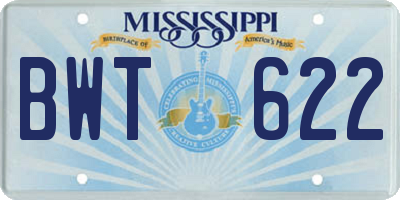 MS license plate BWT622