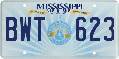 MS license plate BWT623