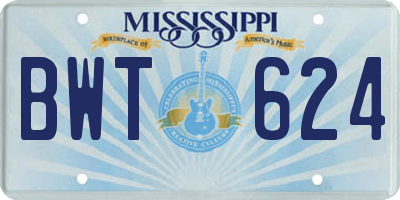 MS license plate BWT624