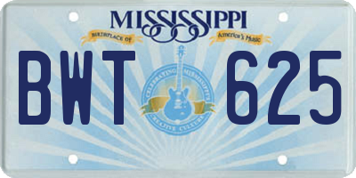 MS license plate BWT625