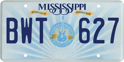 MS license plate BWT627