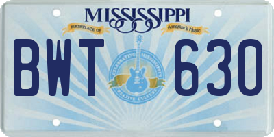 MS license plate BWT630