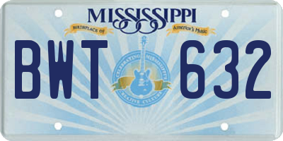 MS license plate BWT632