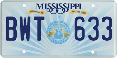MS license plate BWT633