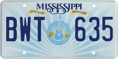 MS license plate BWT635