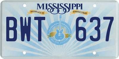 MS license plate BWT637