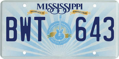 MS license plate BWT643
