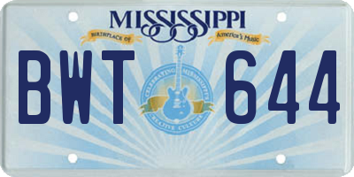 MS license plate BWT644