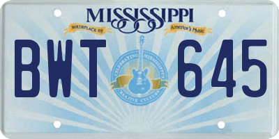 MS license plate BWT645