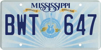 MS license plate BWT647