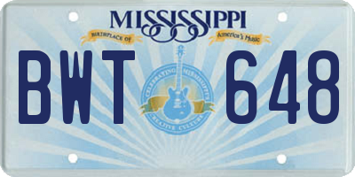 MS license plate BWT648