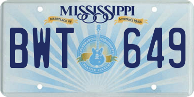 MS license plate BWT649