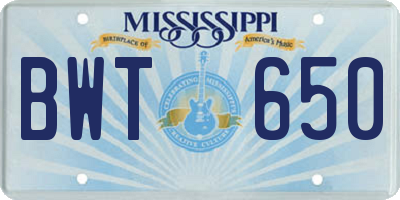 MS license plate BWT650